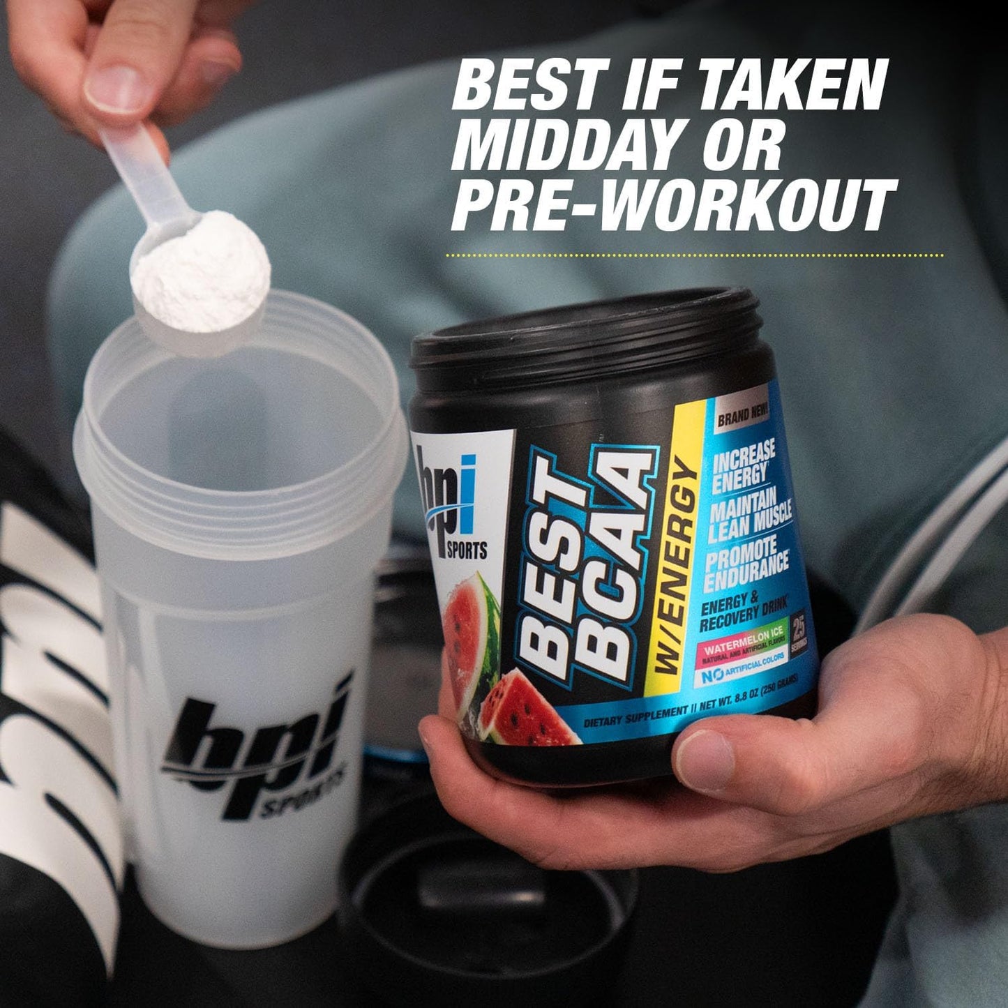 BPI Sports Best BCAA with Energy Watermelon Ice - 25 Servings - Lean Muscle Building & Recovery - Proprietary Energy Blend - 8.8 oz.