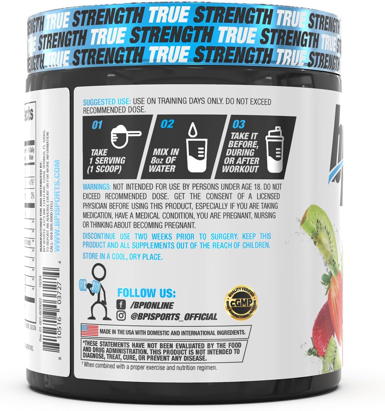 BPI Sports Best Creatine Monohydrate with Himalayan Salt for Strength, Endurance, and Muscle Growth - Kiwi Strawberry Flavor - 50 Servings - 9.07 Oz