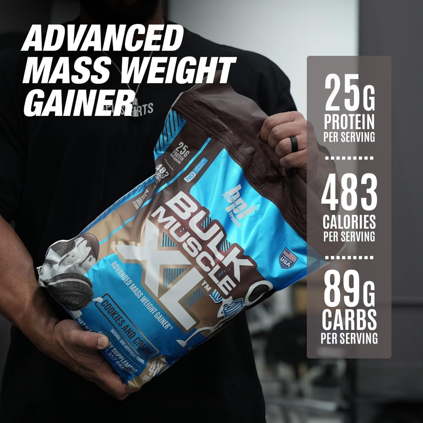 BPI Sports Bulk Muscle XL - Chocolate Cookies & Cream Weight Gainer with 25g Protein, 497 Calories for Muscle Building & Recovery - 13lb Bag