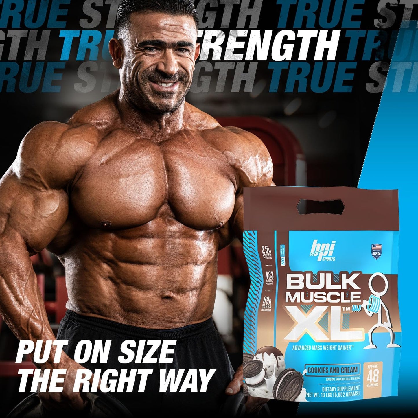 BPI Sports Bulk Muscle XL - Chocolate Cookies & Cream Weight Gainer with 25g Protein, 497 Calories for Muscle Building & Recovery - 13lb Bag