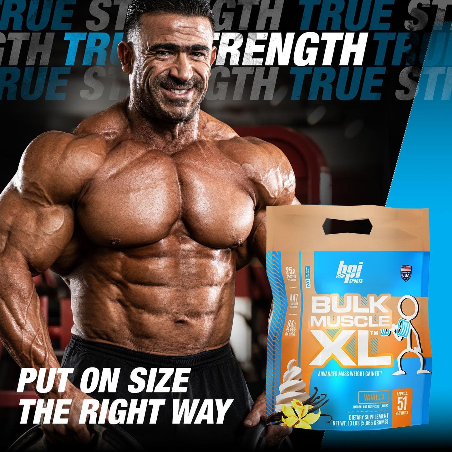 BPI Sports Bulk Muscle XL - High-Calorie Weight Gainer with 25g Protein, Chocolate & Vanilla Flavors, 13lb Bag