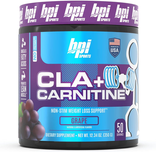 BPI Sports CLA + Carnitine for Performance and Lean Muscle, Caffeine Free, Grape Flavor - 50 Servings, 12.34 Oz