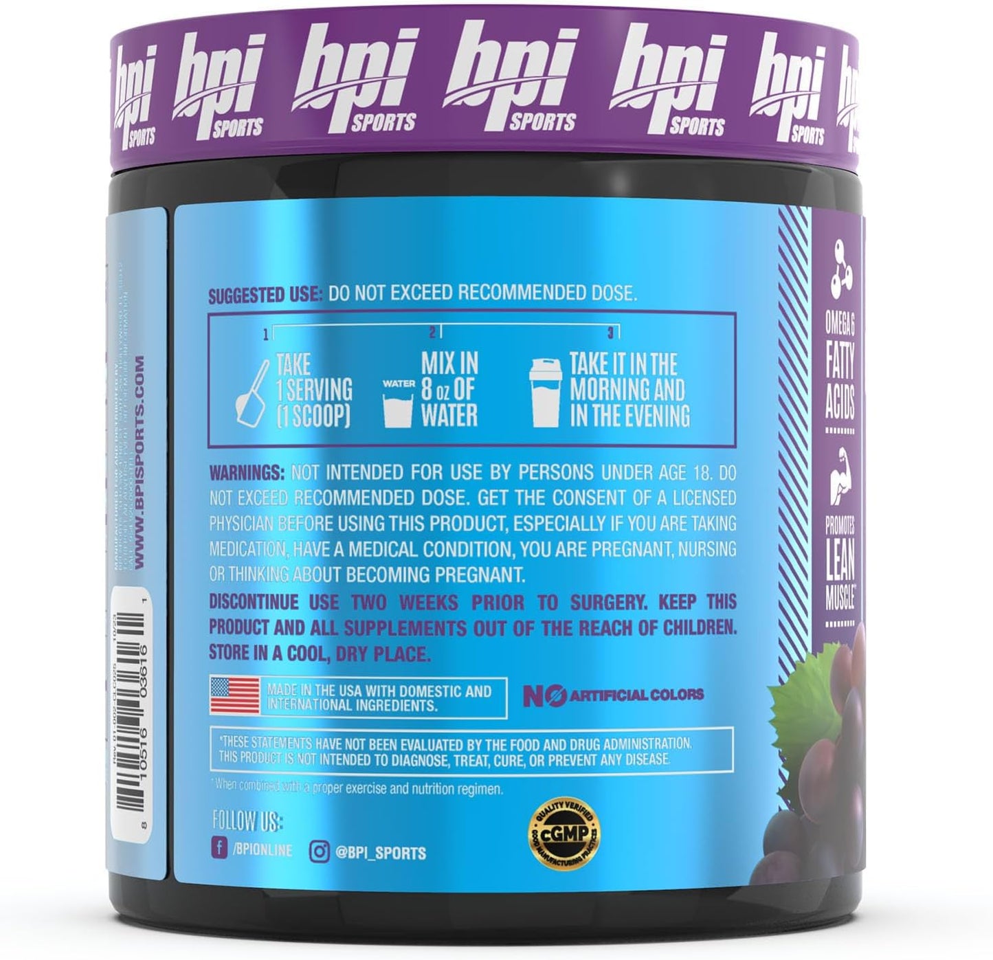 BPI Sports CLA + Carnitine for Performance and Lean Muscle, Caffeine Free, Grape Flavor - 50 Servings, 12.34 Oz