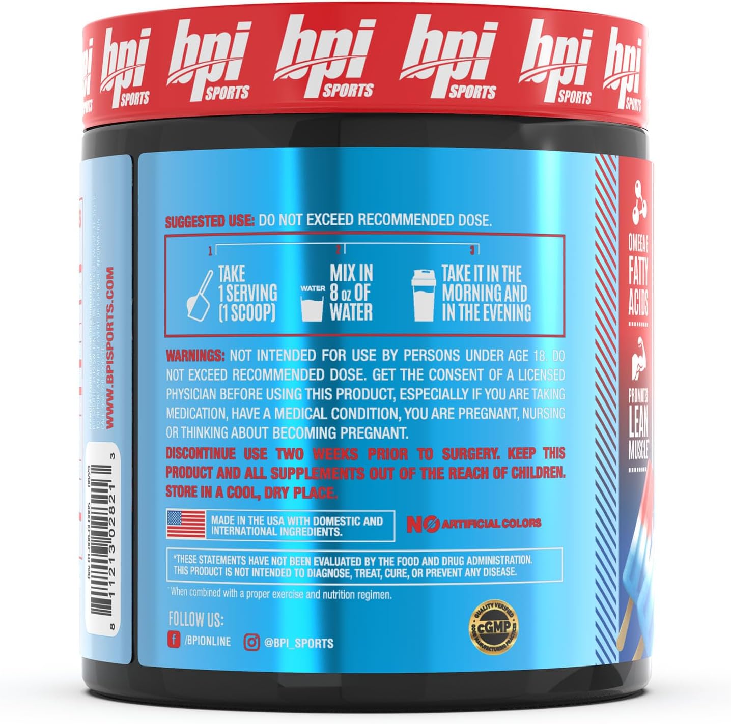 BPI Sports CLA + Carnitine Rainbow Ice Supplement for Lean Muscle & Performance - Caffeine Free for Men & Women - 50 Servings