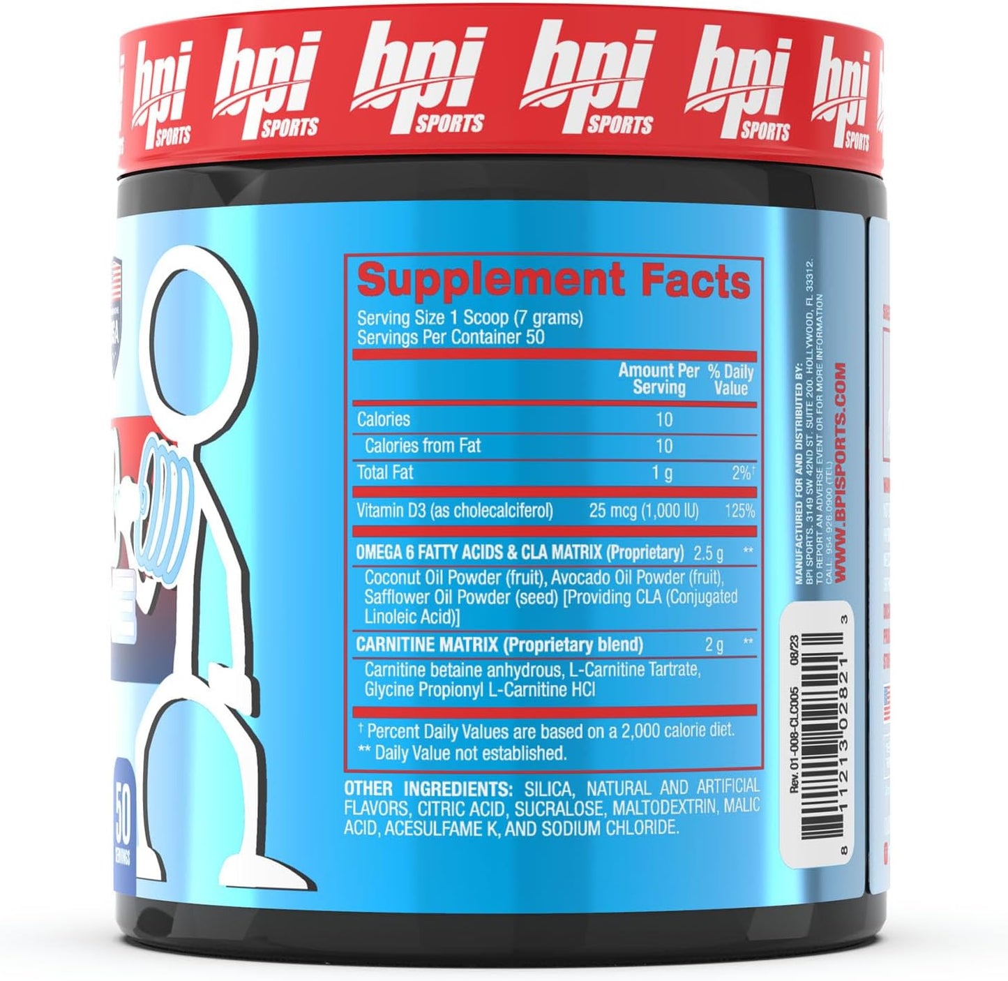 BPI Sports CLA + Carnitine Rainbow Ice Supplement for Lean Muscle & Performance - Caffeine Free for Men & Women - 50 Servings