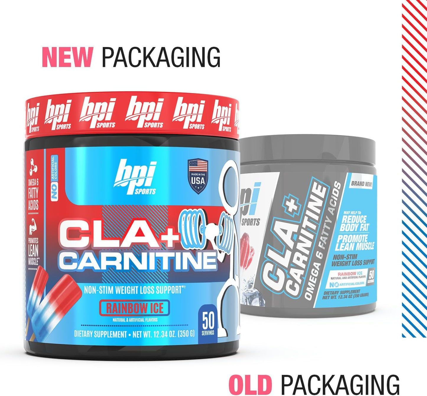 BPI Sports CLA + Carnitine Rainbow Ice Supplement for Lean Muscle & Performance - Caffeine Free for Men & Women - 50 Servings
