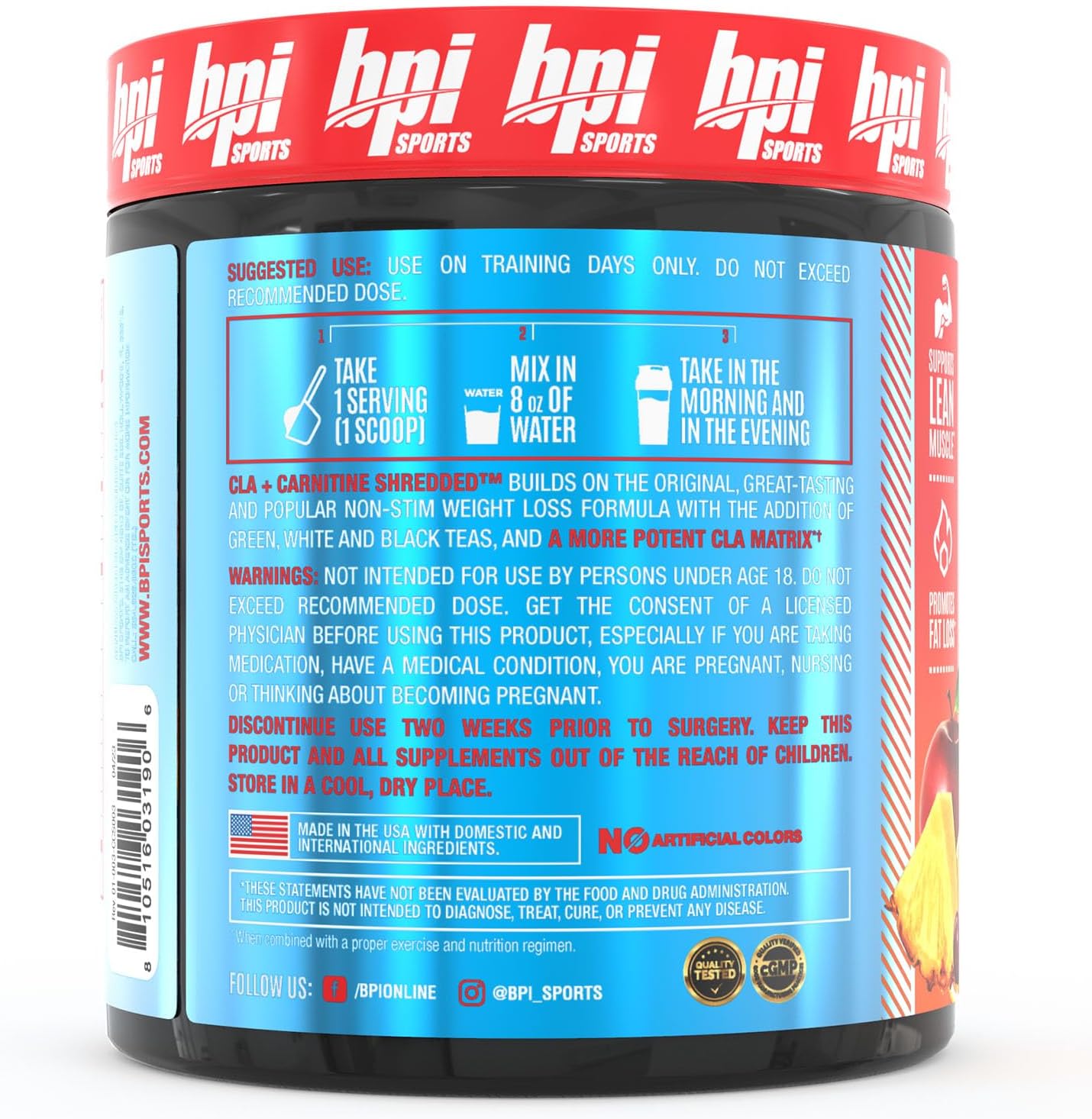 BPI Sports CLA + Carnitine Shredded for Lean Muscle & Fat Loss - Fruit Punch (14.1 oz / 50 Servings)