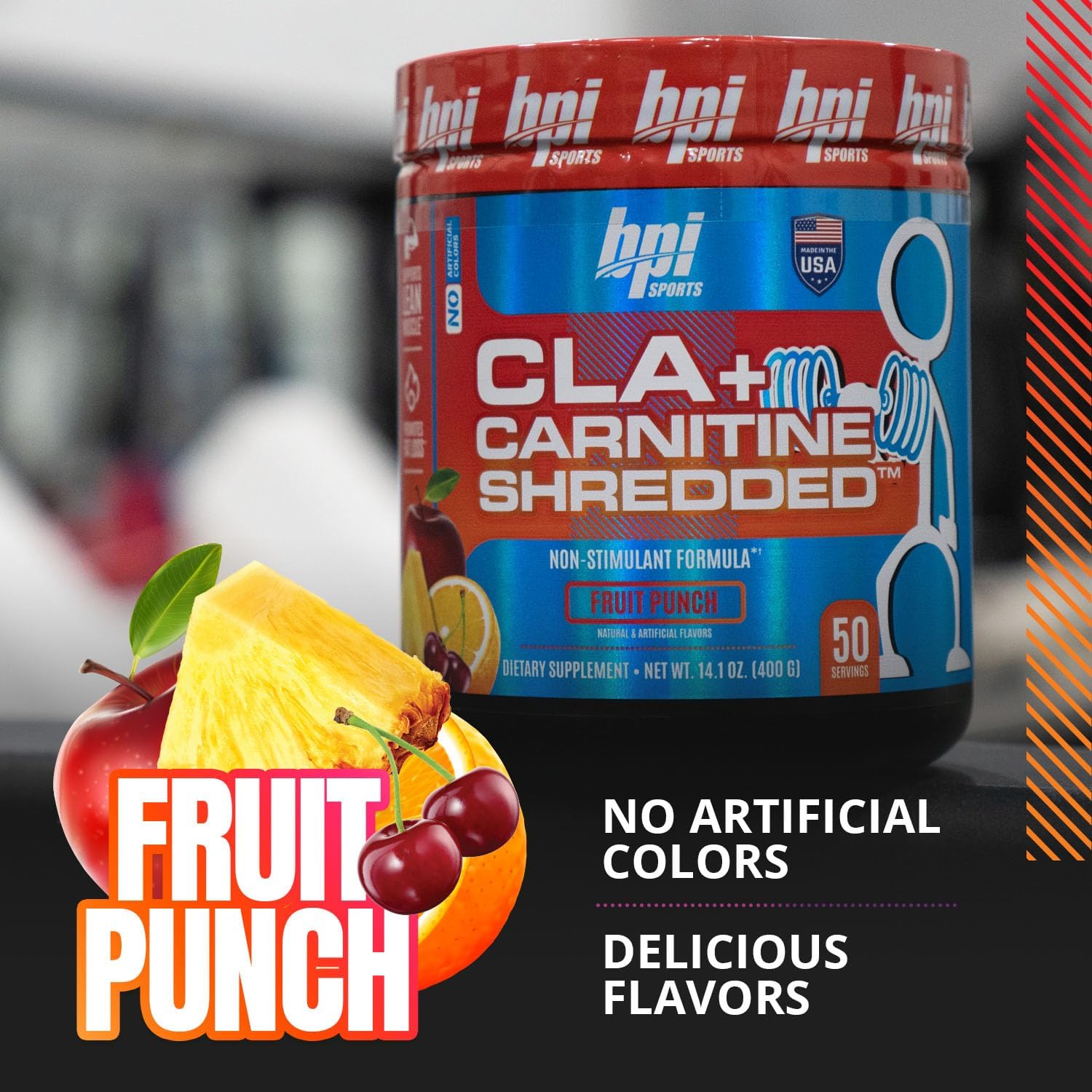 BPI Sports CLA + Carnitine Shredded for Lean Muscle & Fat Loss - Fruit Punch (14.1 oz / 50 Servings)
