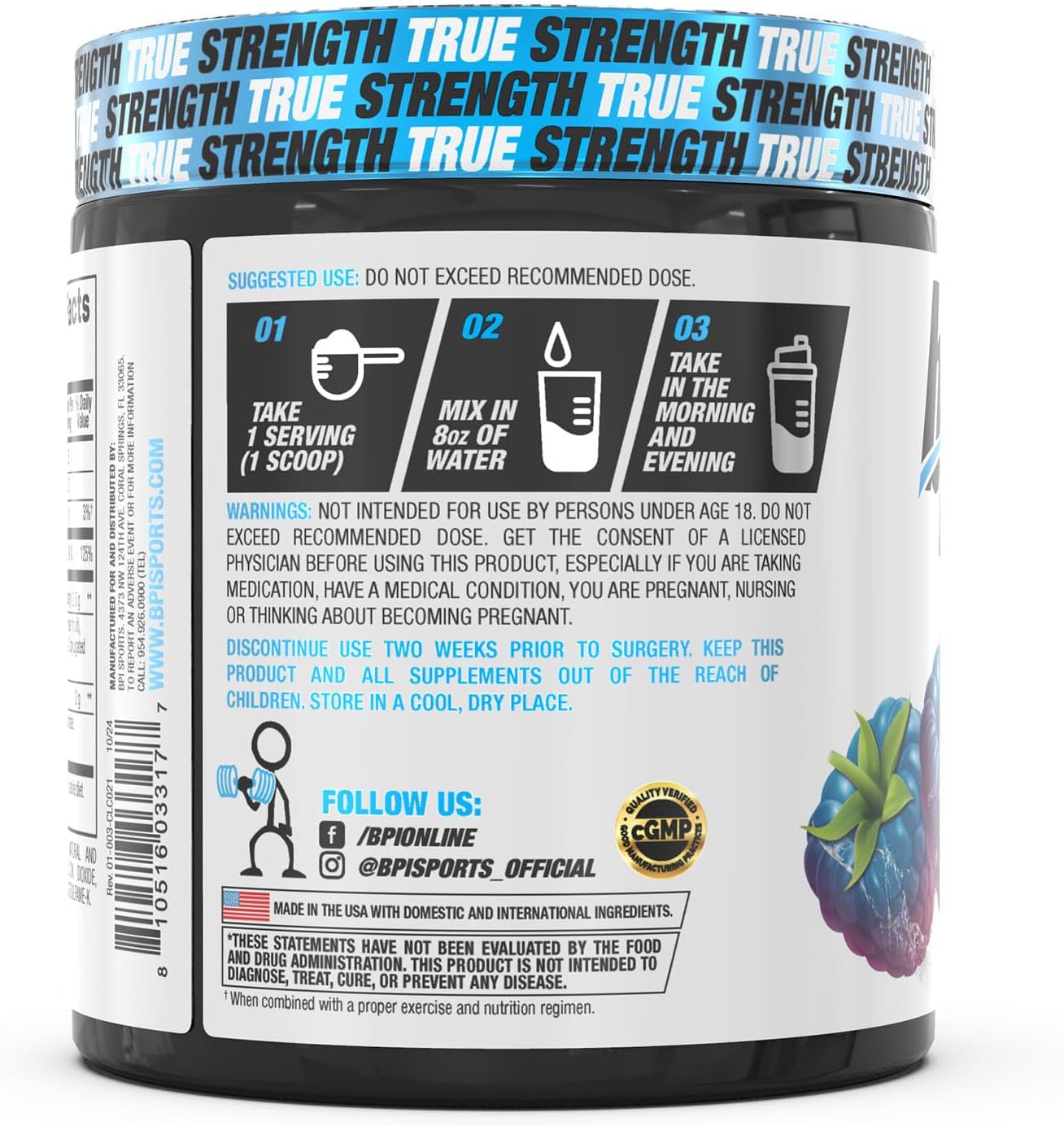 BPI Sports CLA + Carnitine Slimming Formula Formula - Blue Raspberry Flavor - 50 Servings - 12.34 oz - Metabolism Boost & Lean Muscle Support