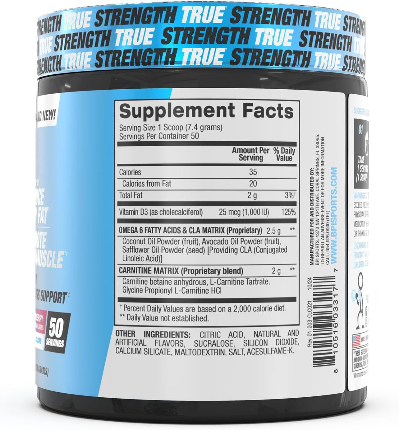 BPI Sports CLA + Carnitine Slimming Formula Formula - Blue Raspberry Flavor - 50 Servings - 12.34 oz - Metabolism Boost & Lean Muscle Support