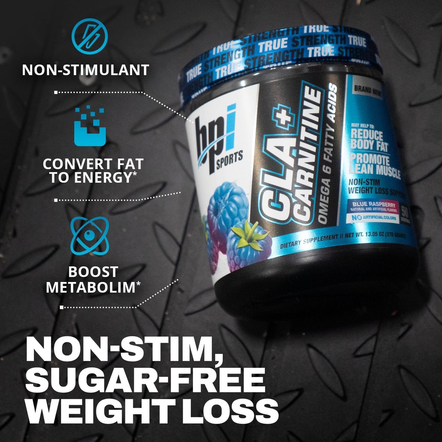 BPI Sports CLA + Carnitine Slimming Formula Formula - Blue Raspberry Flavor - 50 Servings - 12.34 oz - Metabolism Boost & Lean Muscle Support