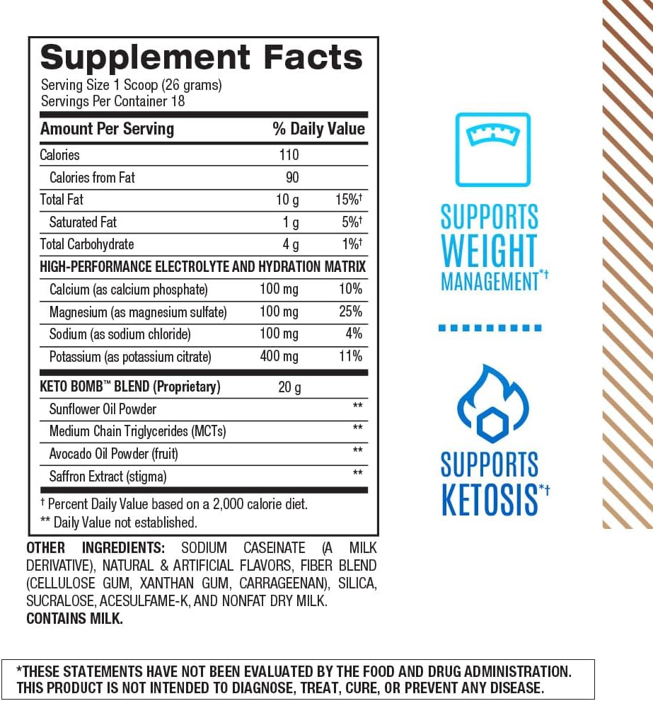 BPI Sports Keto Bomb Coffee Creamer with MCT and Electrolytes - Calcium Enriched Caramel Macchiato Flavor - Supports Energy and Hydration - 18 Servings