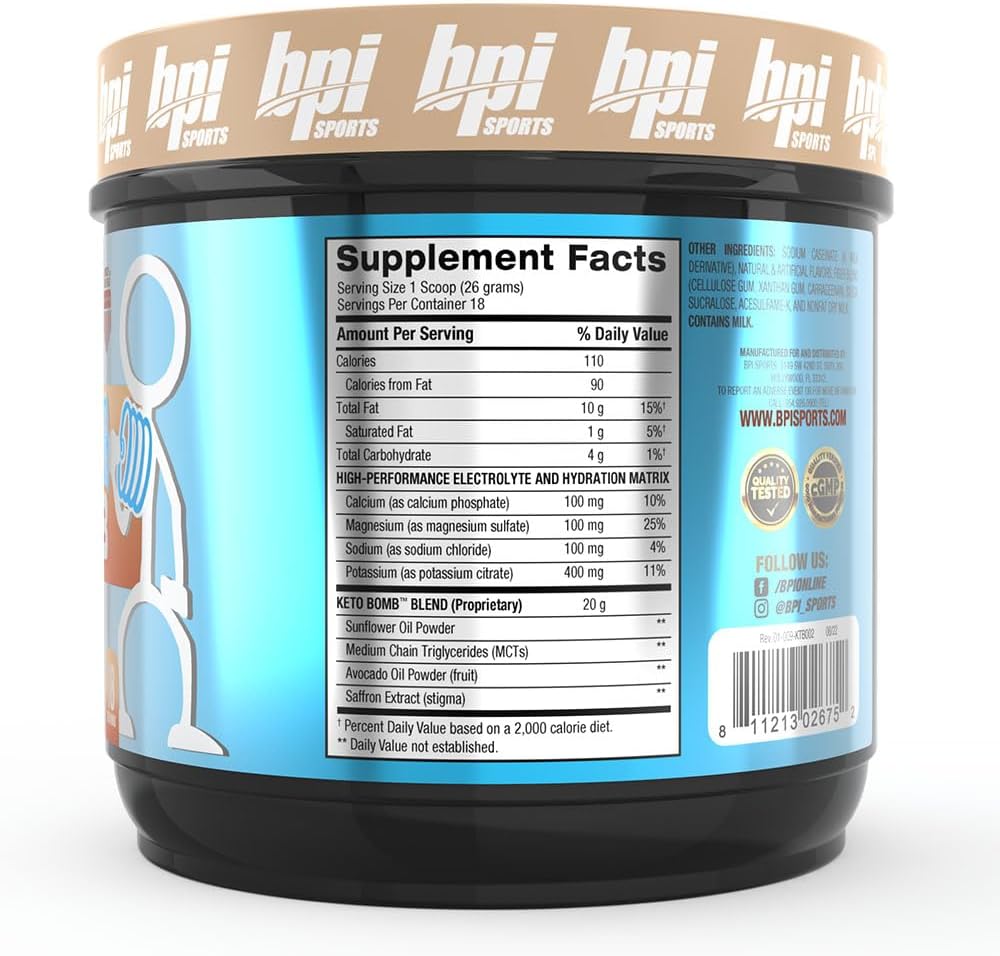 BPI Sports Keto Bomb Coffee Creamer with MCT and Electrolytes - Calcium Enriched Caramel Macchiato Flavor - Supports Energy and Hydration - 18 Servings