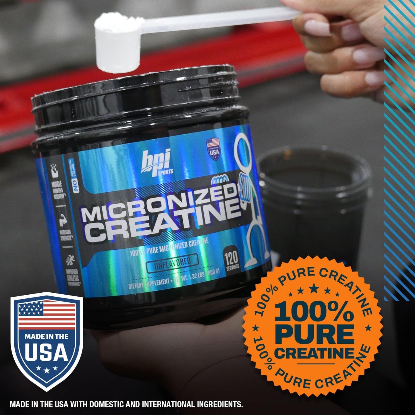 BPI Sports Micronized Creatine Powder - Boost Strength, Reduce Fatigue, Lean Muscle Builder - 100% Pure Creatine Monohydrate - Enhanced Absorption - Muscle Growth Support - Unflavored - 120 Servings - 21.16 oz.