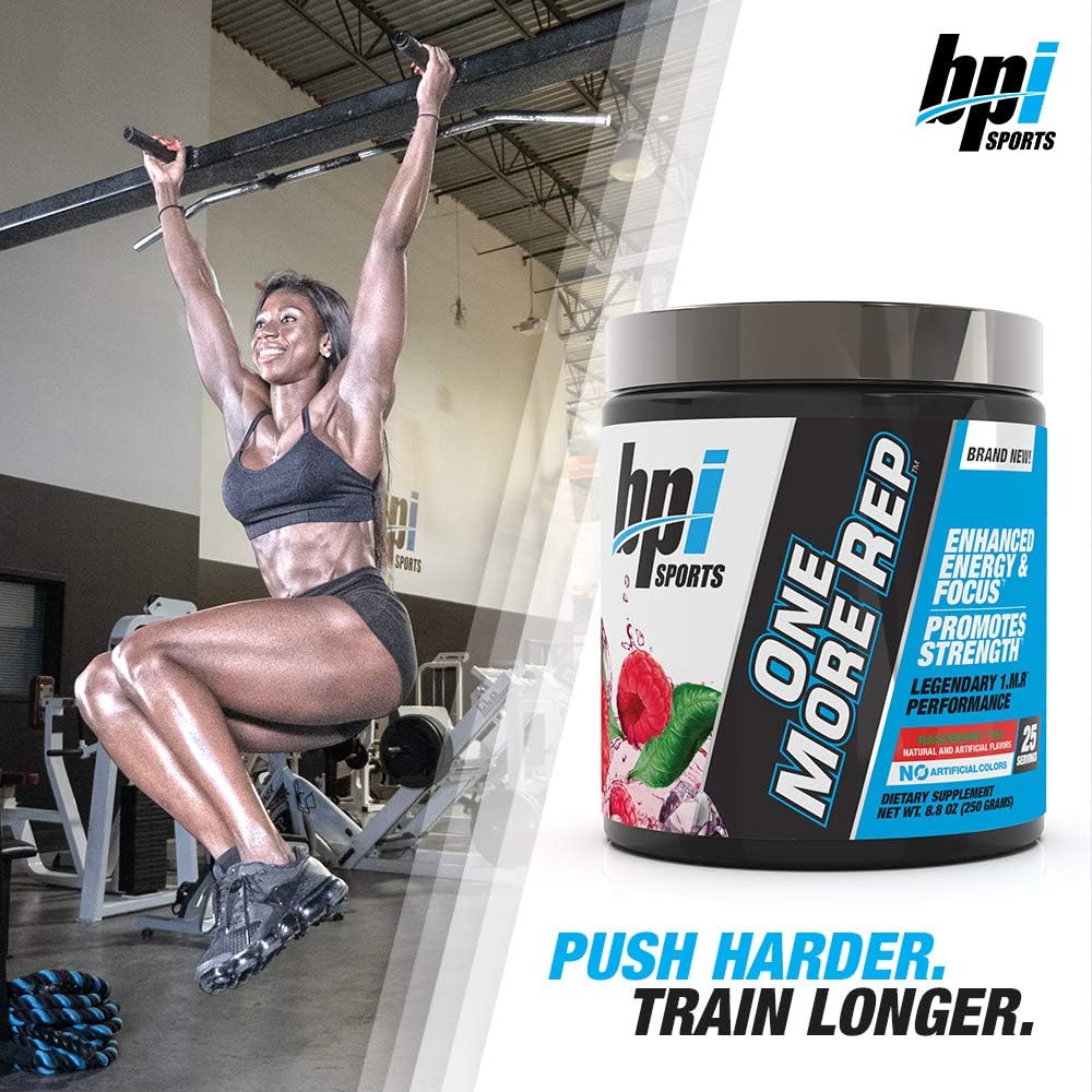 BPI Sports One More Rep Pre Workout Powder - Raspberry Tea Flavor - 25 Servings - With Caffeine, L-Citrulline, Carnitine, and Beetroot - Boost Energy, Strength, and Focus for Men and Women