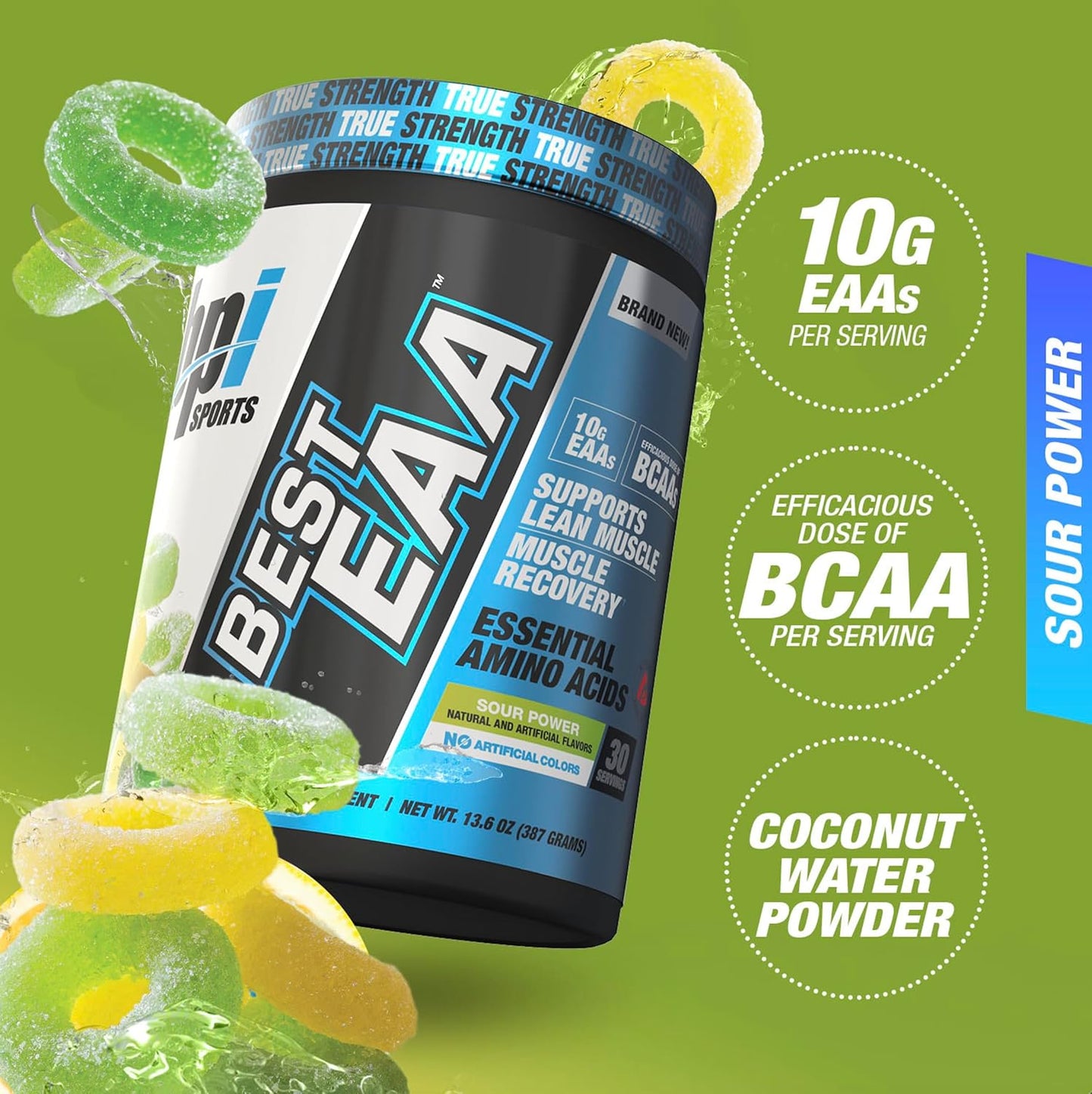BPI Sports Sour Power EAA Powder - Advanced Formula for Men & Women - 10g of EAA - Pre, Intra, Post Workout Drink - BCAA + Hydration.