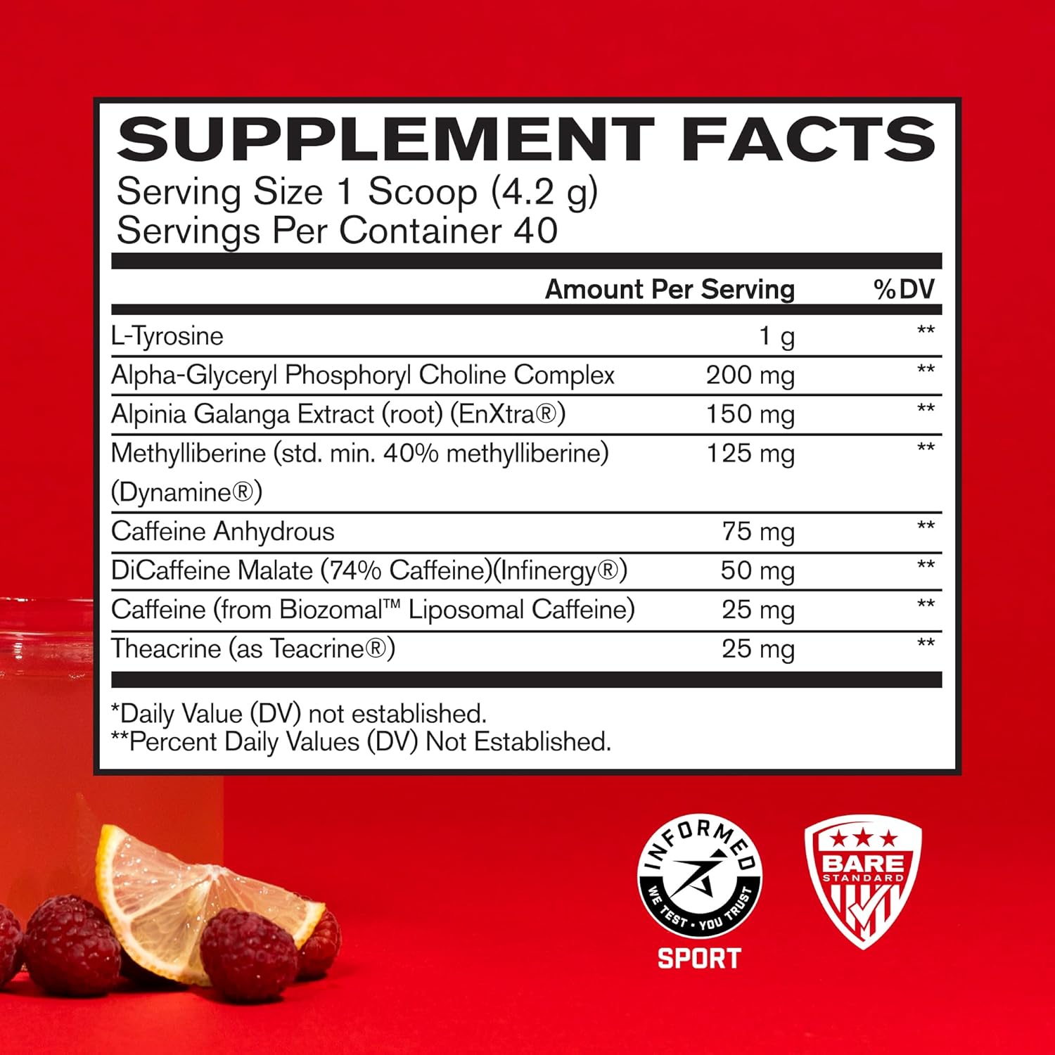 BPN in-Focus Brain Support Supplement - Alpha GPC for Improved Focus & Energy - Raspberry Lemonade Flavor - 40 Servings