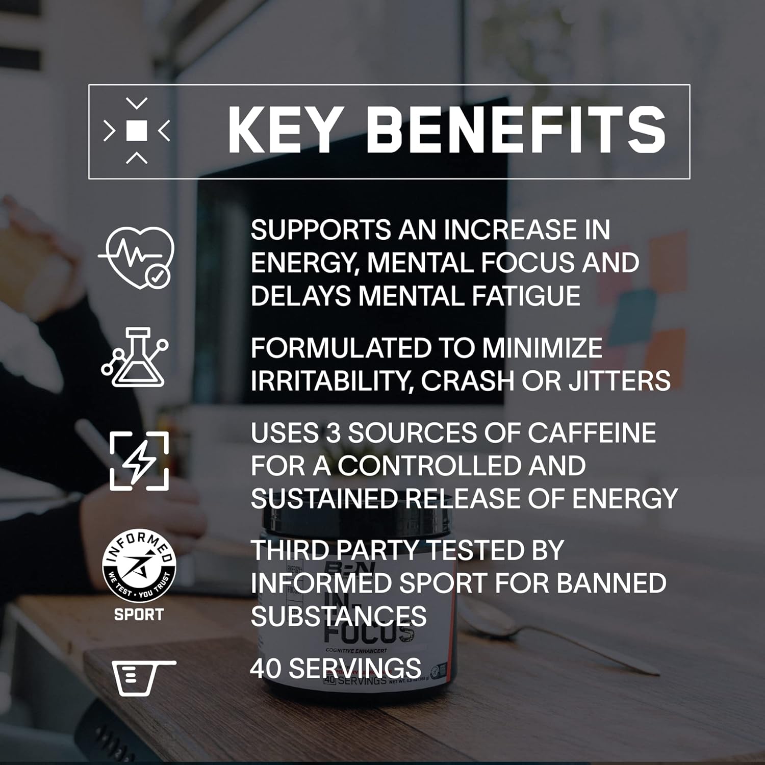 BPN in-Focus Brain Support Supplement - Alpha GPC for Improved Focus & Energy - Raspberry Lemonade Flavor - 40 Servings