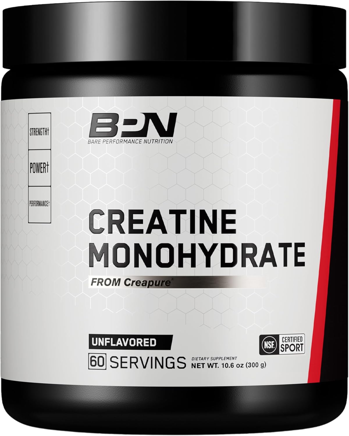 BPN Pure Creatine Monohydrate Powder - 5g per Serving - Muscle Growth Support - Unflavored - 60 Servings