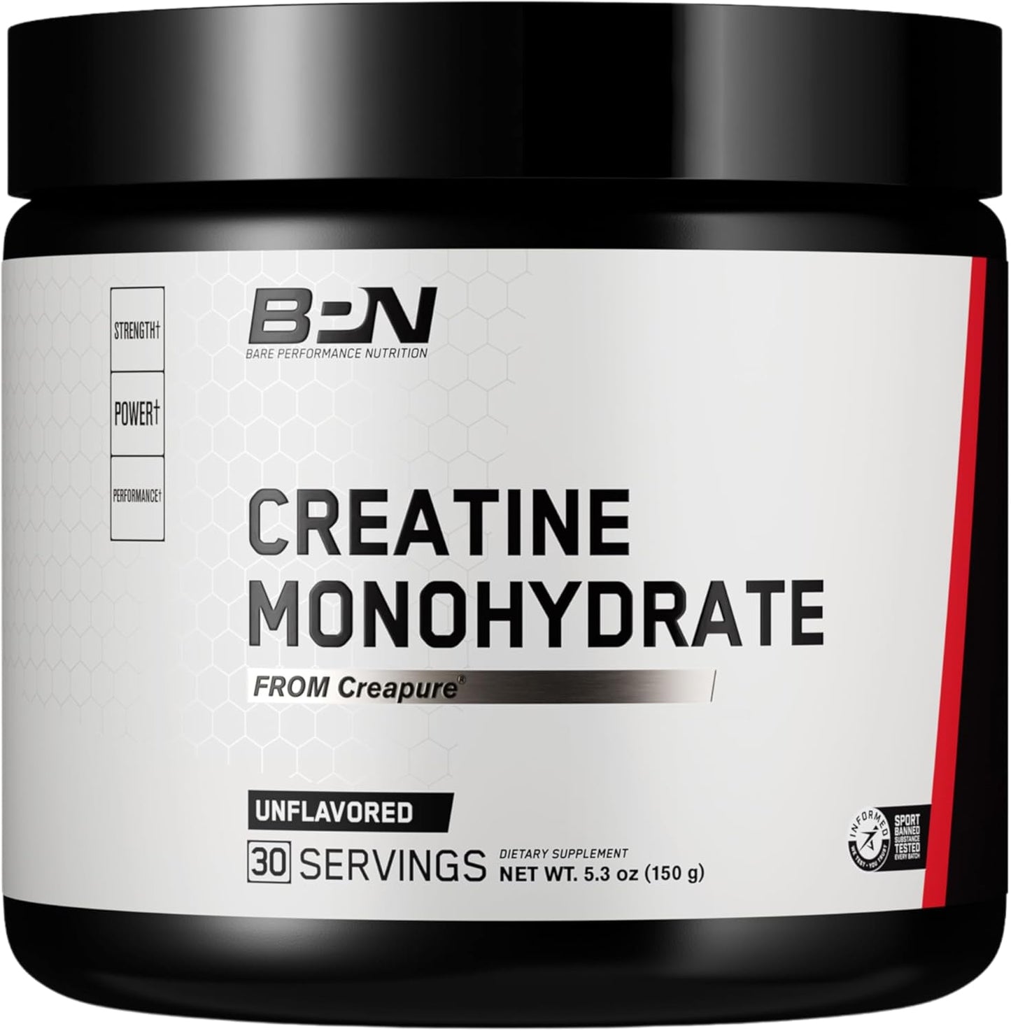 BPN Pure Creatine Monohydrate Powder - 5g/serving, Muscle Growth Support, Unflavored, 30 Servings