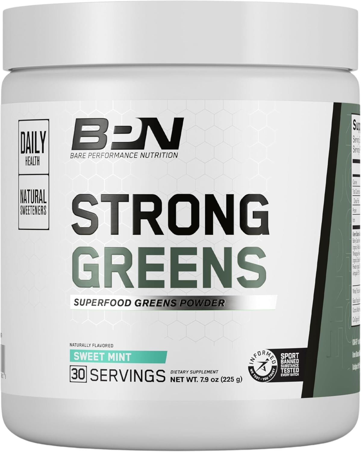 BPN Strong Greens Superfood Powder - Sweet Mint Flavor, 30 Servings, Boosts Digestion, Energy, & Immune System