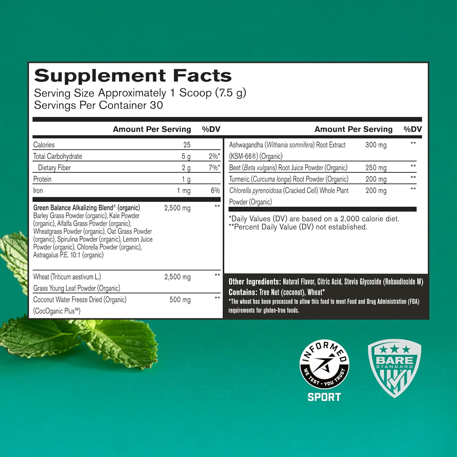 BPN Strong Greens Superfood Powder - Sweet Mint Flavor, 30 Servings, Boosts Digestion, Energy, & Immune System