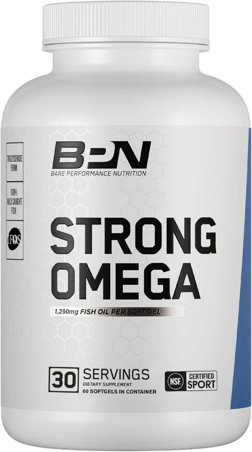 BPN Strong Omega Fish Oil Soft Gel - 1290mg per Capsule - Wild Caught - Sustainably Sourced - IFOS Certified - 30 Servings