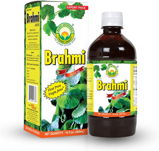 Brahmi Juice - Ayurvedic Brain Tonic for Mental Clarity, Focus, and Hair Health - 16.23 Fl Oz/480ml