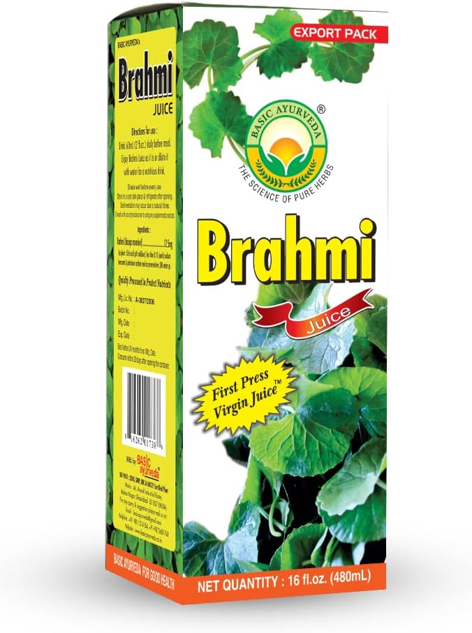 Brahmi Juice - Ayurvedic Brain Tonic for Mental Clarity, Focus, and Hair Health - 16.23 Fl Oz/480ml