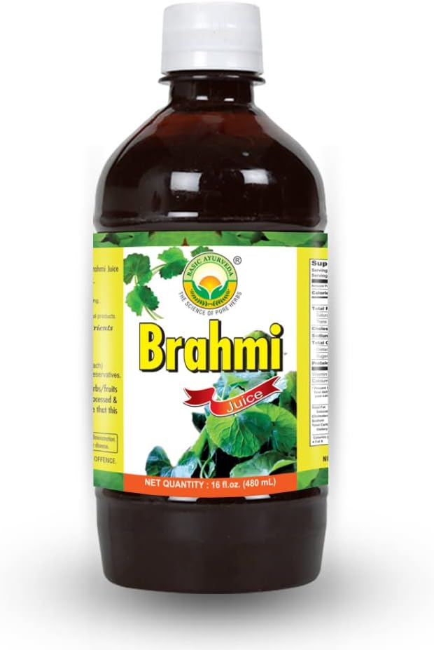 Brahmi Juice - Ayurvedic Brain Tonic for Mental Clarity, Focus, and Hair Health - 16.23 Fl Oz/480ml