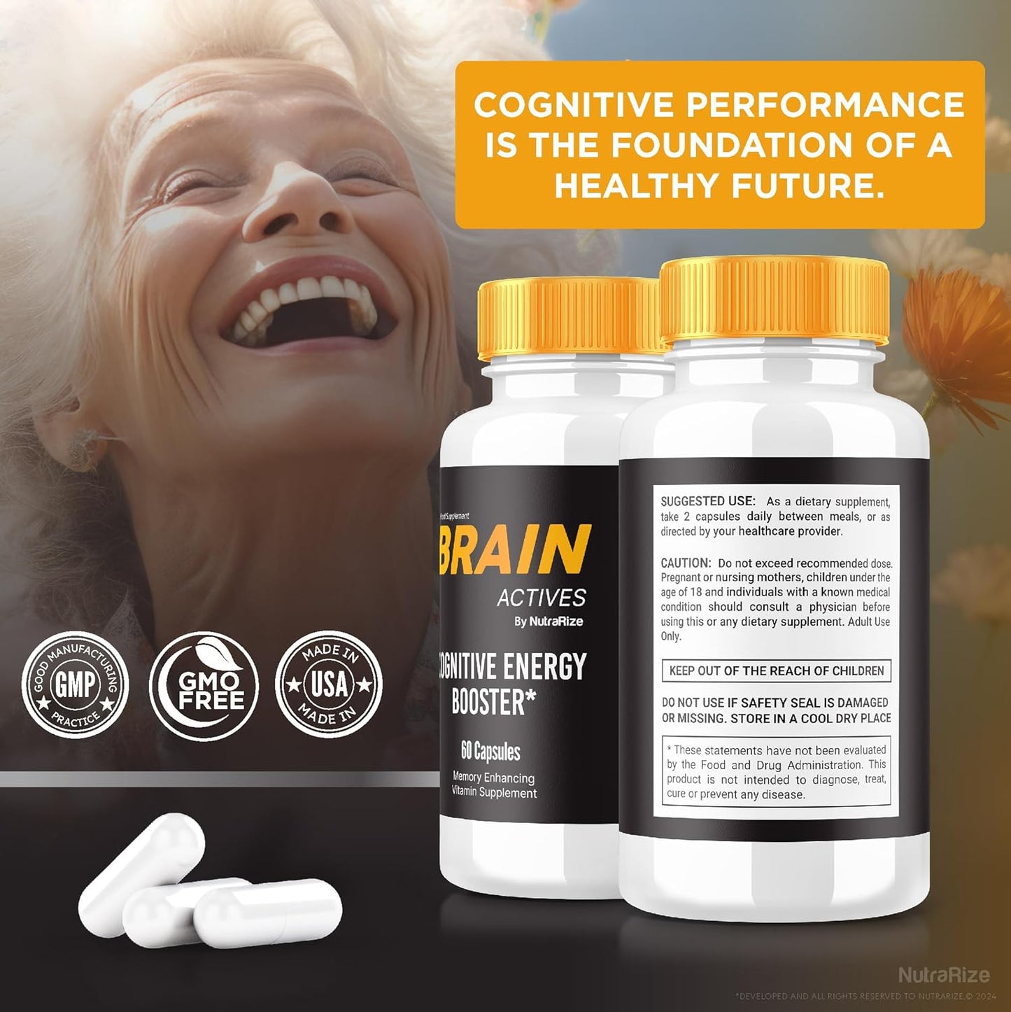 Brain Actives Capsules - Advanced Cognitive Health Support for Memory & Focus - Maximum Strength Formula for Brain Fog - 60 Pills