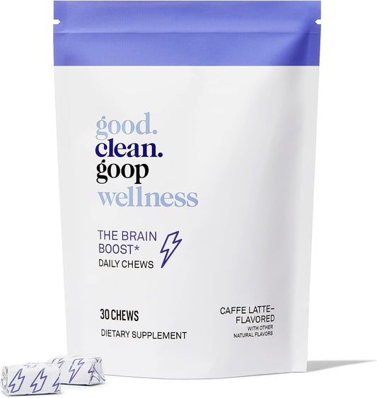 Brain Boost Daily Chews for Energy & Focus | L-Theanine & Caffeine | Caffe Latte Flavor | Nootropic Brain Booster | 30 Vegan Chews