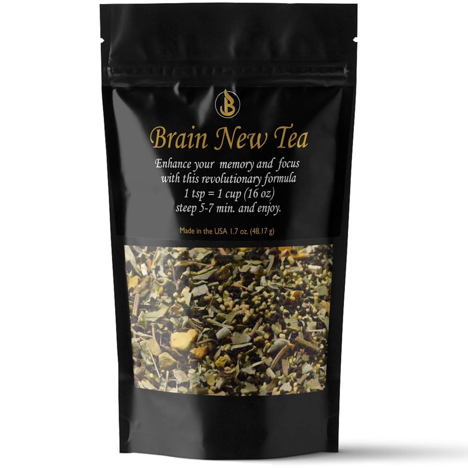 Brain Boost Tea - Memory & Focus Supplements, Nootropic Blend with Bacopa, Yerba Mate, Rhodiola Rosea, Gingko Biloba, Gotu Kola, Reishi - Mental Clarity & Brain Fog Relief