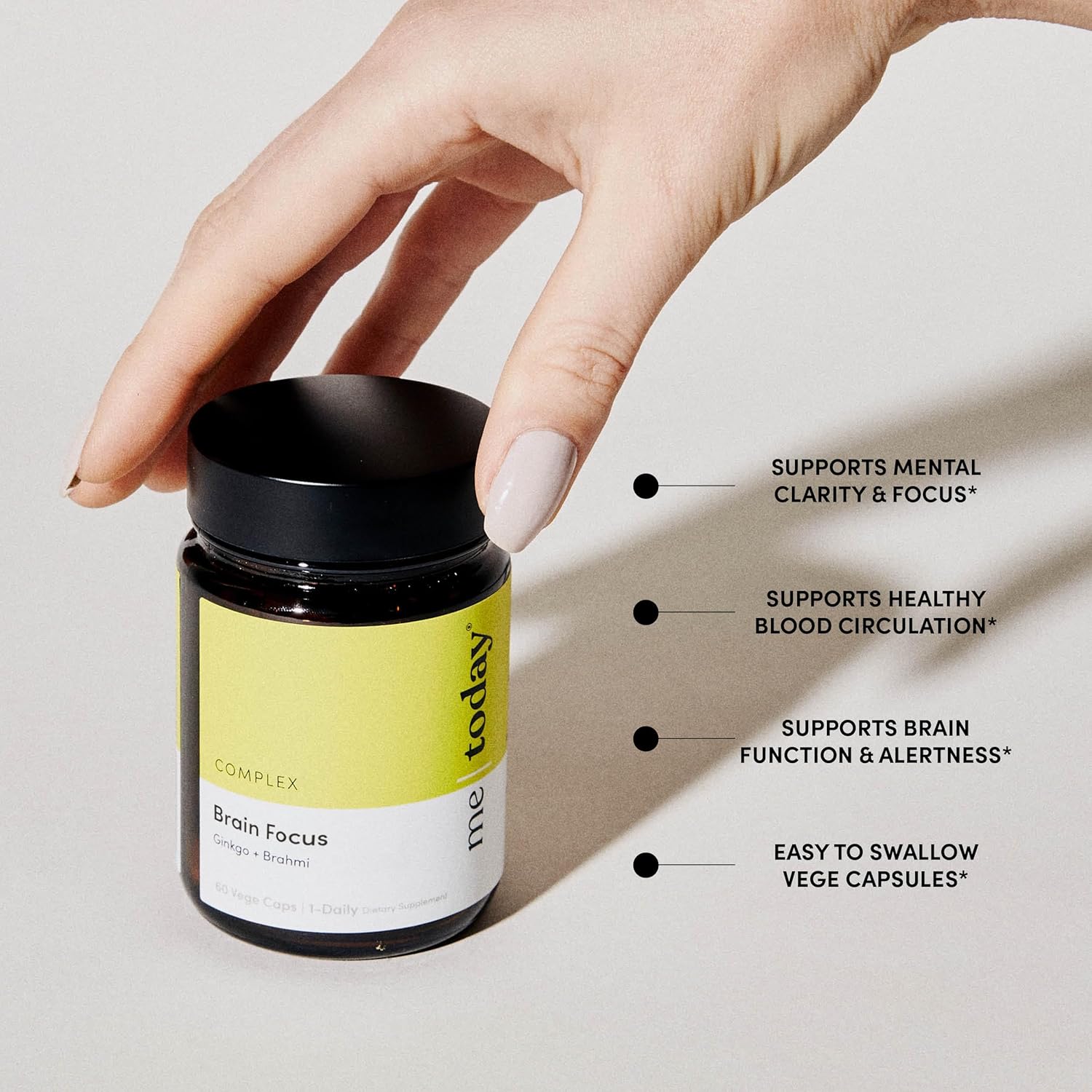 Brain Focus Supplement for Adults with Ginkgo & Brahmi - 60 Vegan Capsules for Mental Clarity