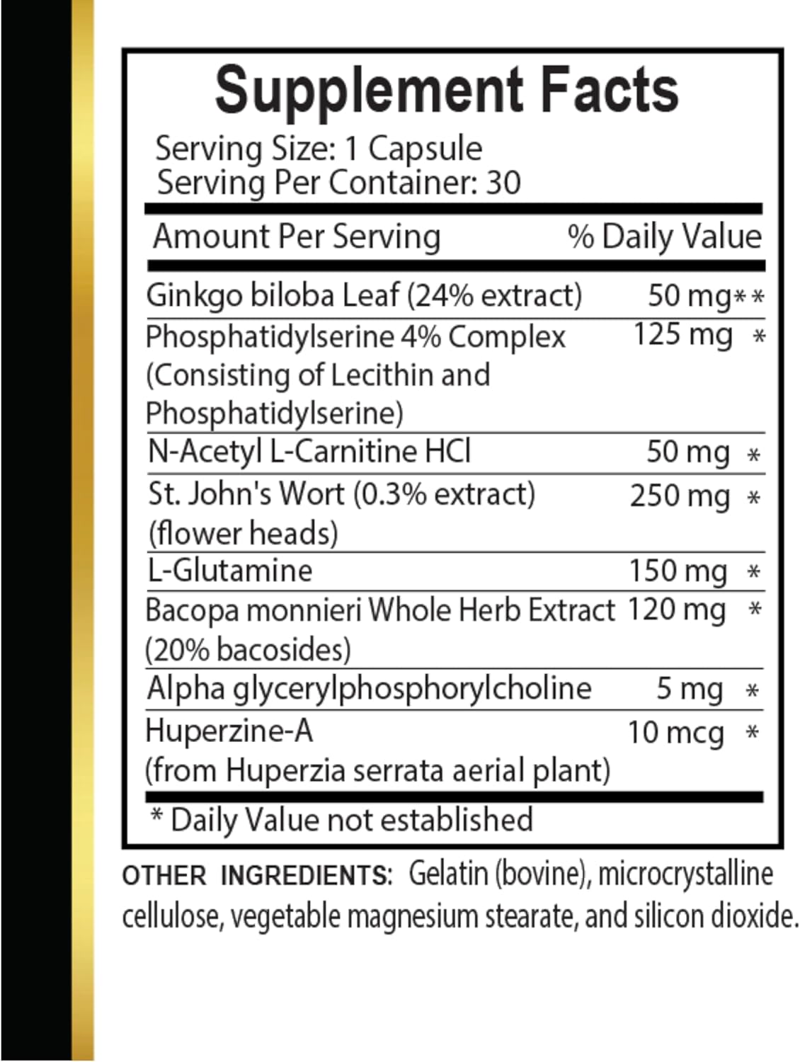 Brain Memory Support Supplement for Adults - Cognitive Enhancement with Memory and Focus Vitamins - 30 Capsules