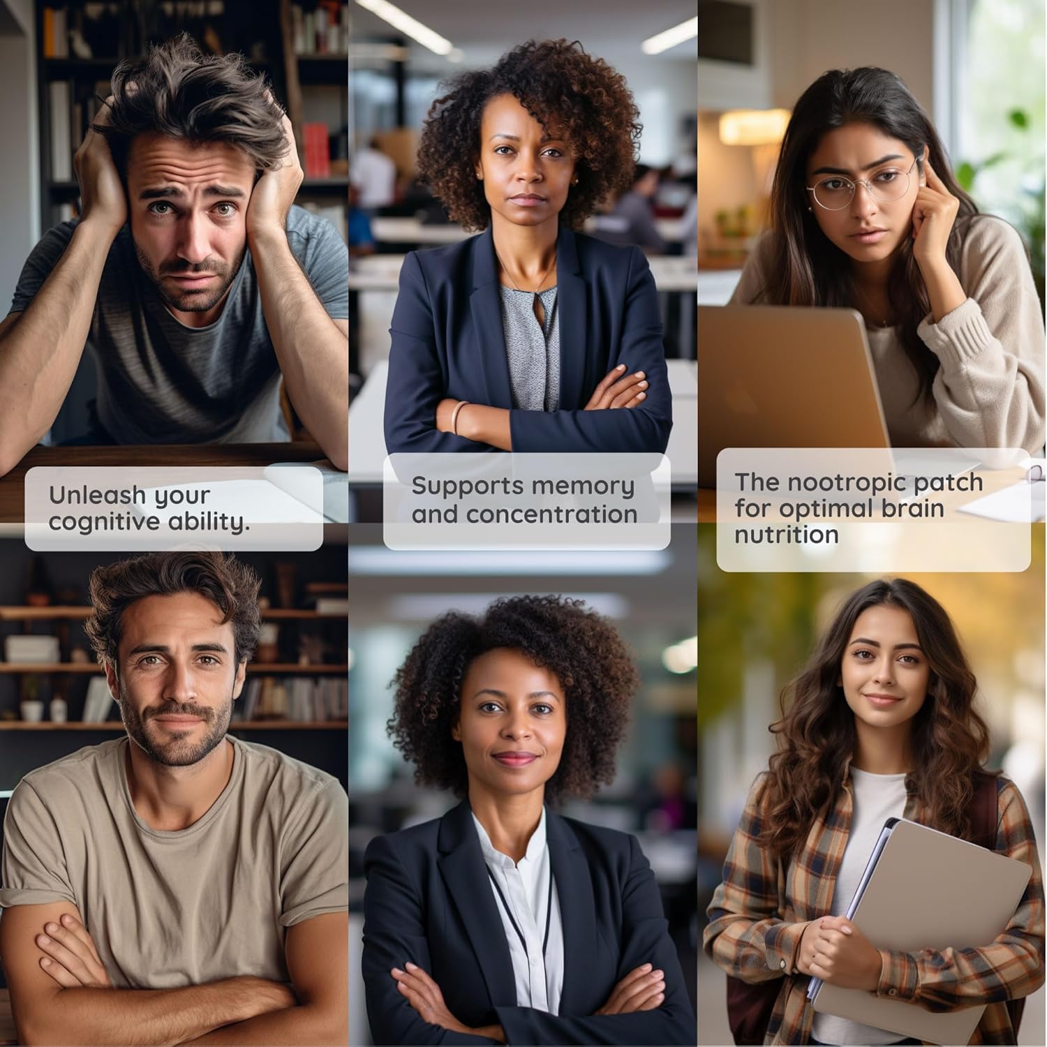 Brain Power Patch with DHA, Bacopa Monnieri, Phosphatidylserine, Caffeine, Resveratrol, Ginkgo Biloba, Creatine, Acetyl-L-Carnitine, Rhodiola - 6 Patches