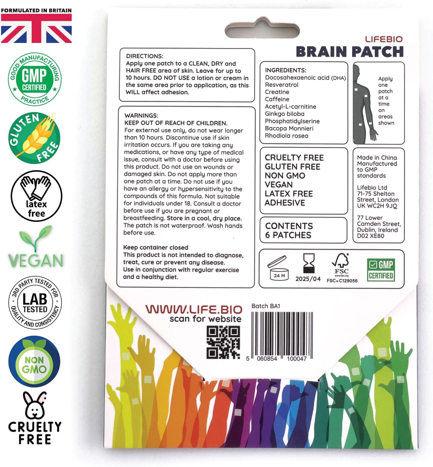 Brain Power Patch with DHA, Bacopa Monnieri, Phosphatidylserine, Caffeine, Resveratrol, Ginkgo Biloba, Creatine, Acetyl-L-Carnitine, Rhodiola - 6 Patches