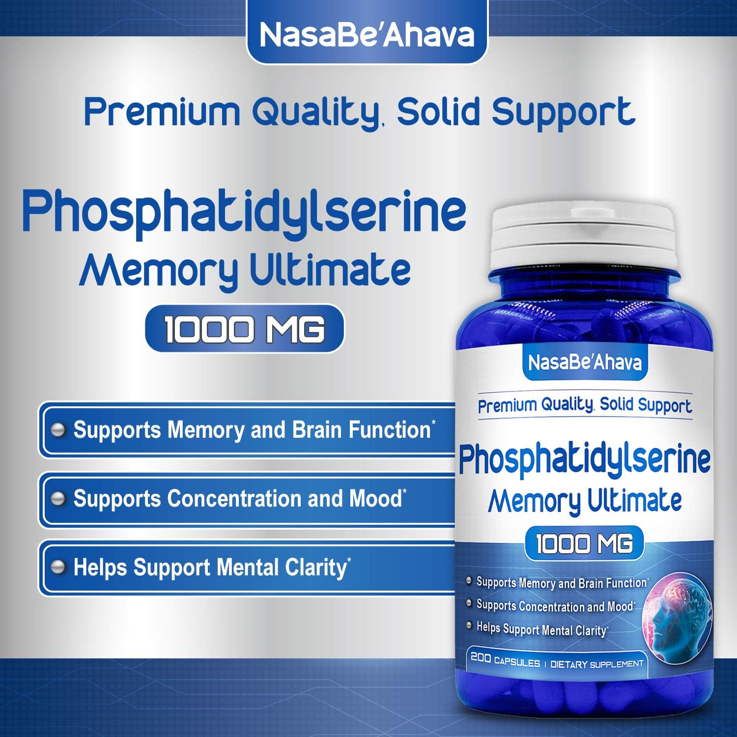 Brain Support Memory Supplement with Phosphatidylserine, Ginkgo Biloba, DMAE, Rosemary, and Gotu Kola - 66 Day Supply - Made in the USA