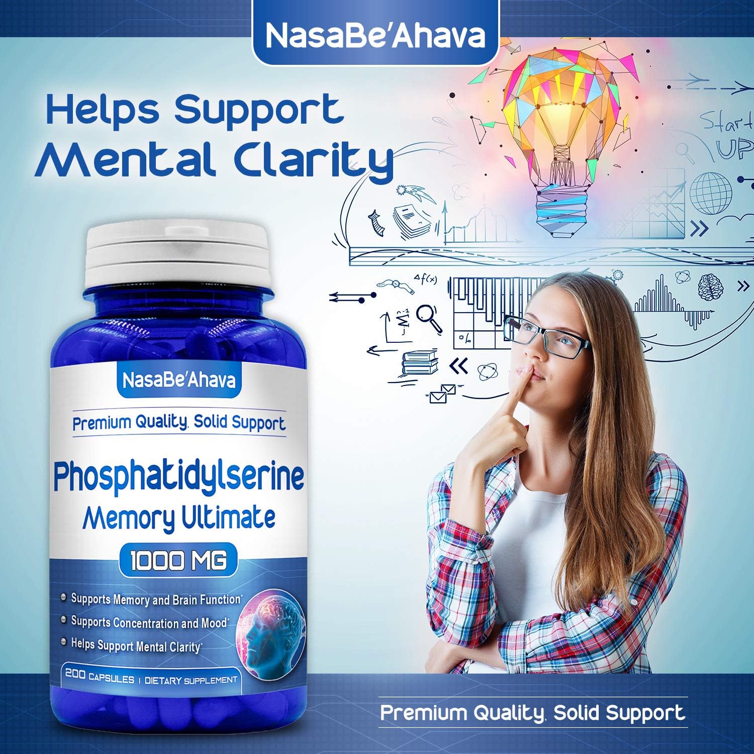 Brain Support Memory Supplement with Phosphatidylserine, Ginkgo Biloba, DMAE, Rosemary, and Gotu Kola - 66 Day Supply - Made in the USA