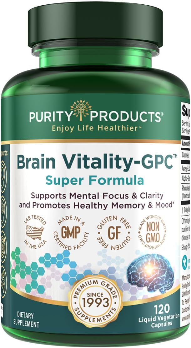 Brain Vitality-GPC Super Formula with Acetyl L-Carnitine HCI, Alpha GPC, and Phosphatidylserine - Enhances Concentration and Mental Clarity - 120 Capsules