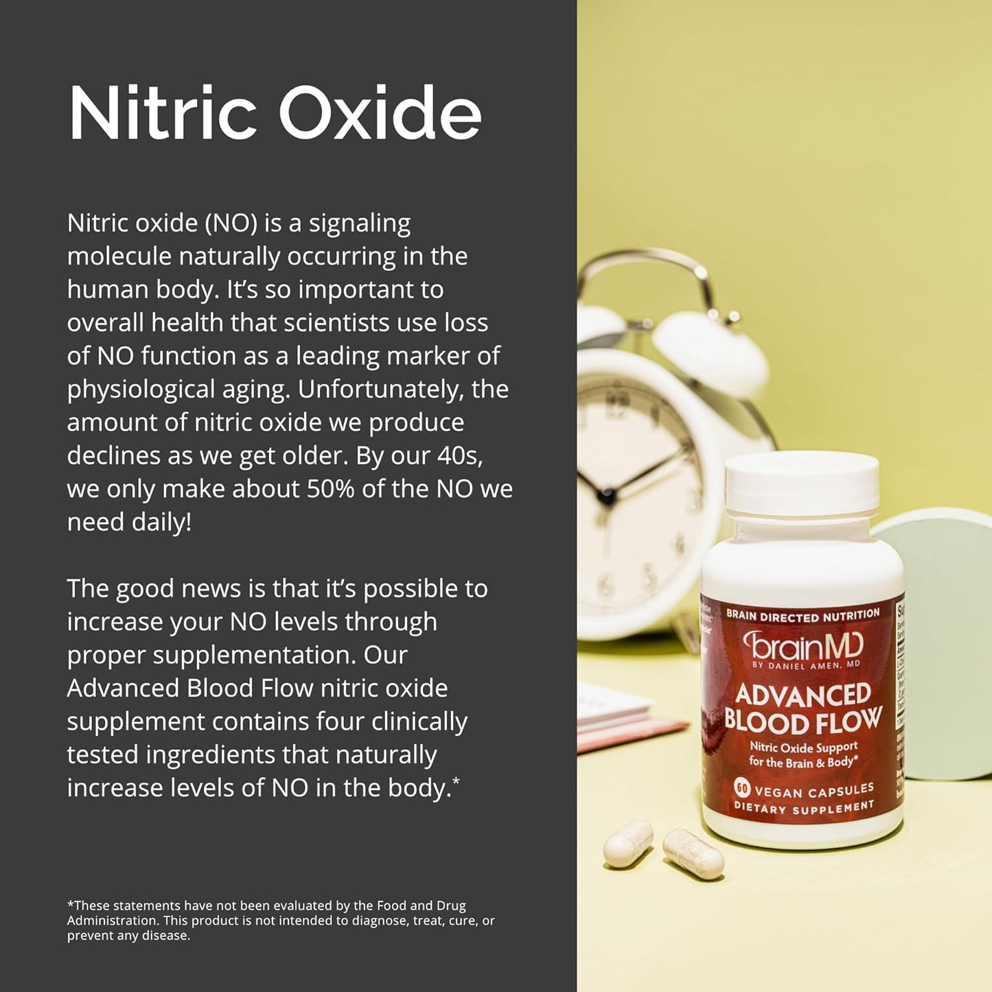 BRAINMD Advanced Blood Flow Capsules - Vegan Nitric Oxide Support for Brain & Body - Gluten-Free - 30 Servings