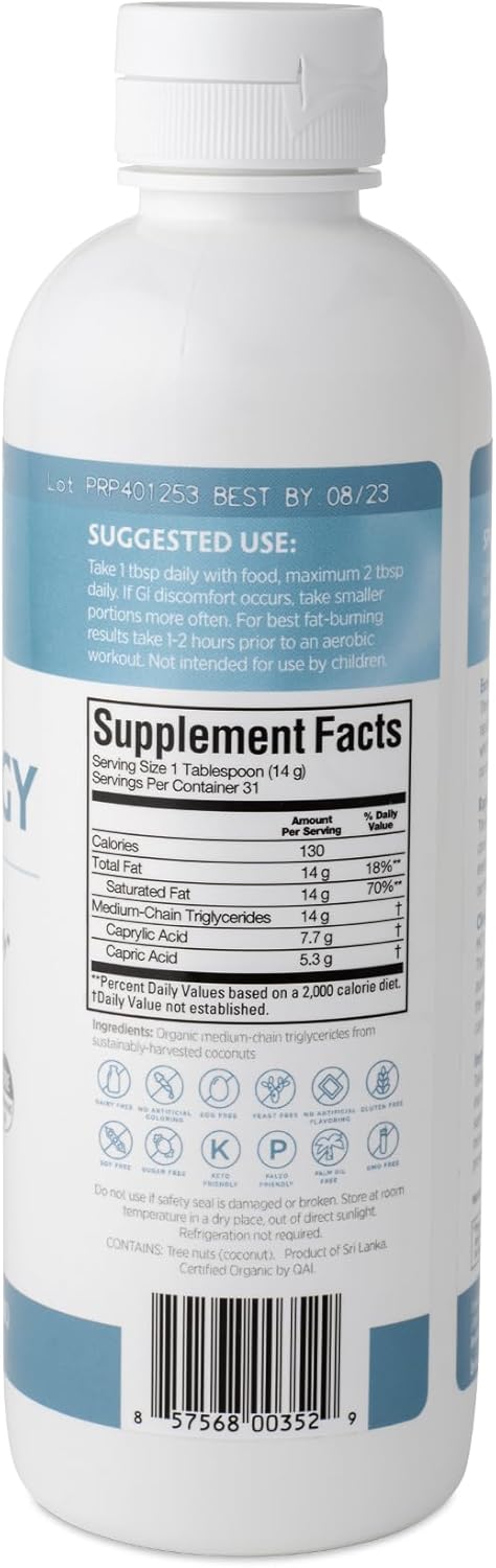 BrainMD Brain MCT Energy Drink - 16 fl oz - Supports Brain & Body Energy - Enhances Focus & Satiety - Gluten Free - 31 Servings