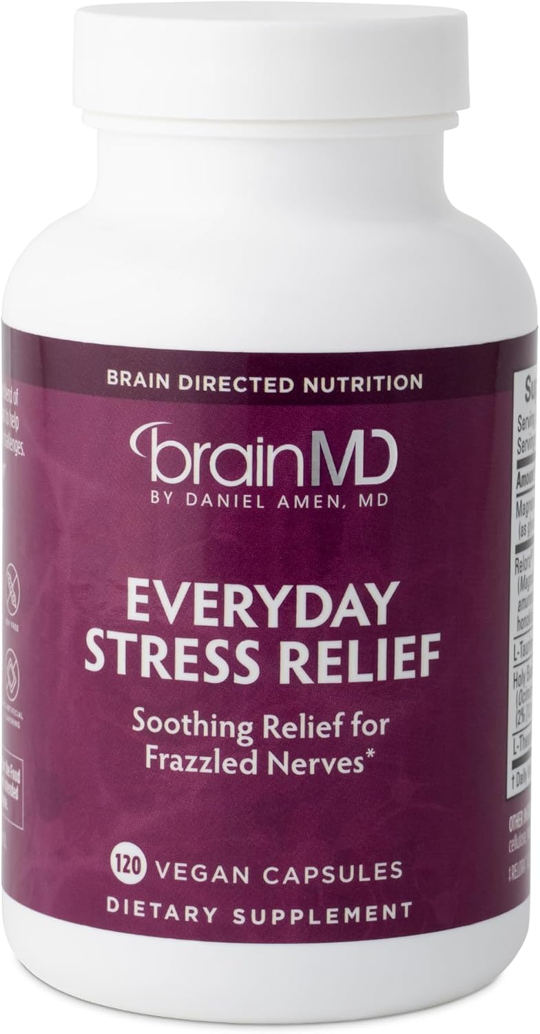 BrainMD Dr. Amen Everyday Stress Relief Capsules - 120 Count - Supports Relaxation and Mental Focus - Non-Drowsy Formula - Gluten-Free - 30 Day Supply