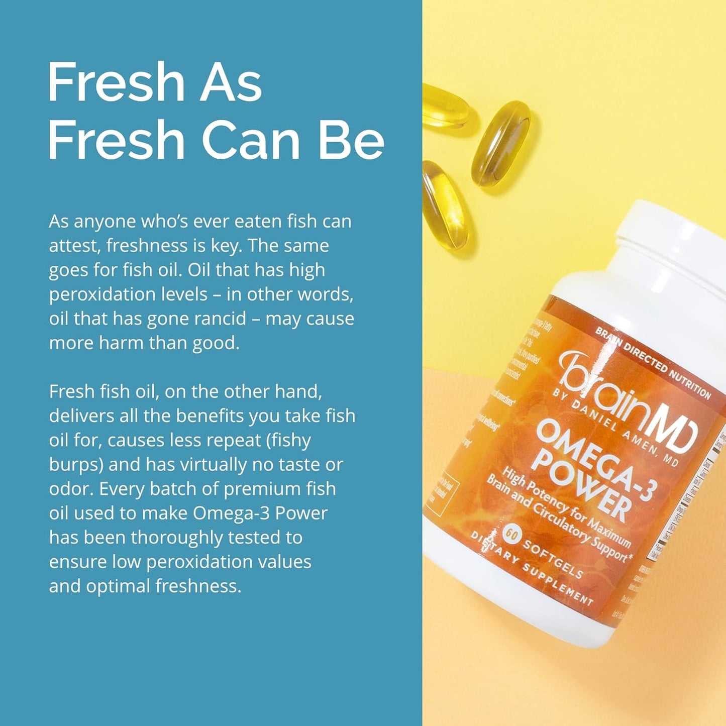 BrainMD Dr Amen Omega-3 Power Capsules - 2 Pack for Joint & Immune Support - Contains DHA & EPA - Gluten Free - 60 Servings