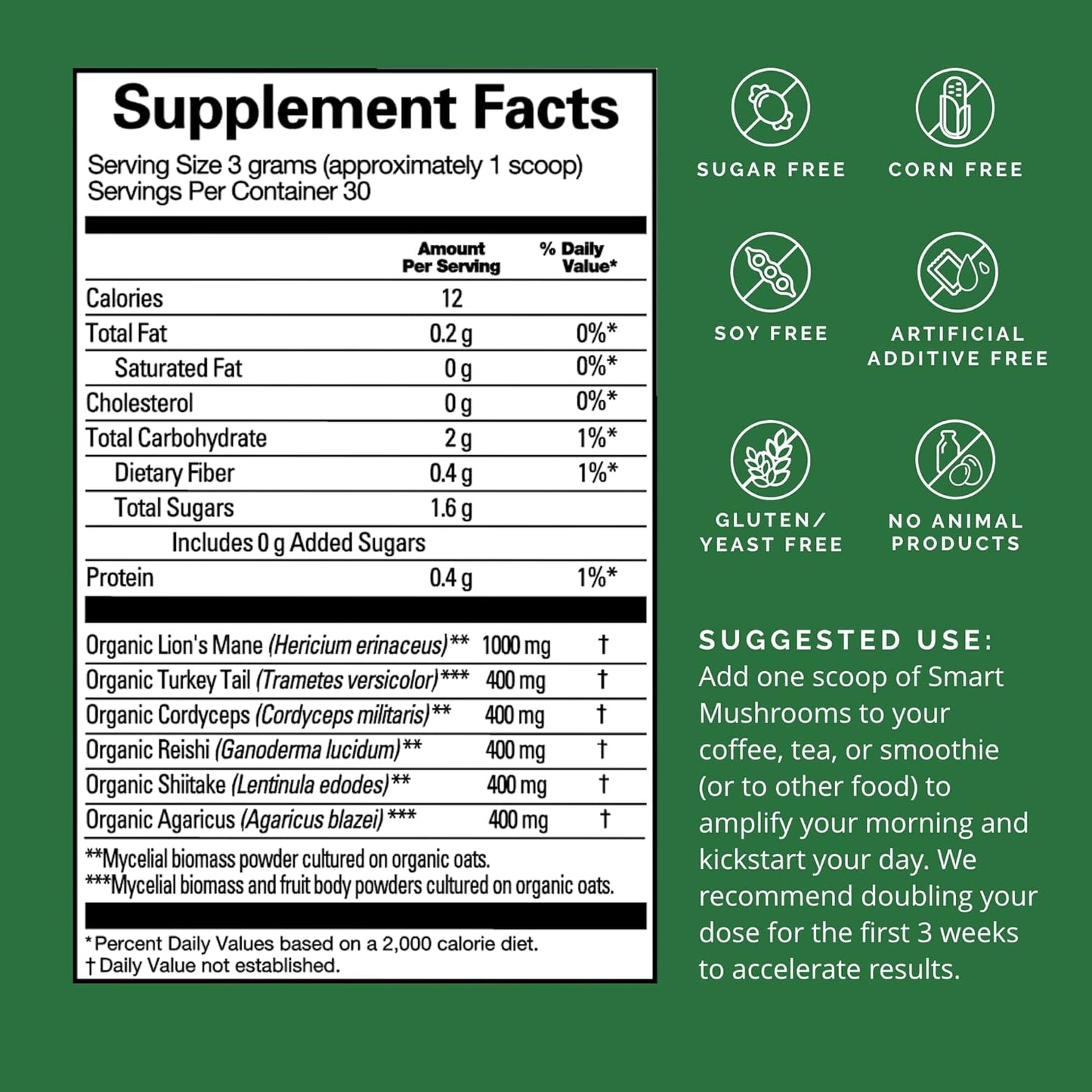 BRAINMD Dr Amen Smart Mushrooms: Mental Performance and Immune Support Supplement - 3.2 oz Vegan Powder - GMO and Gluten Free - 30 Servings