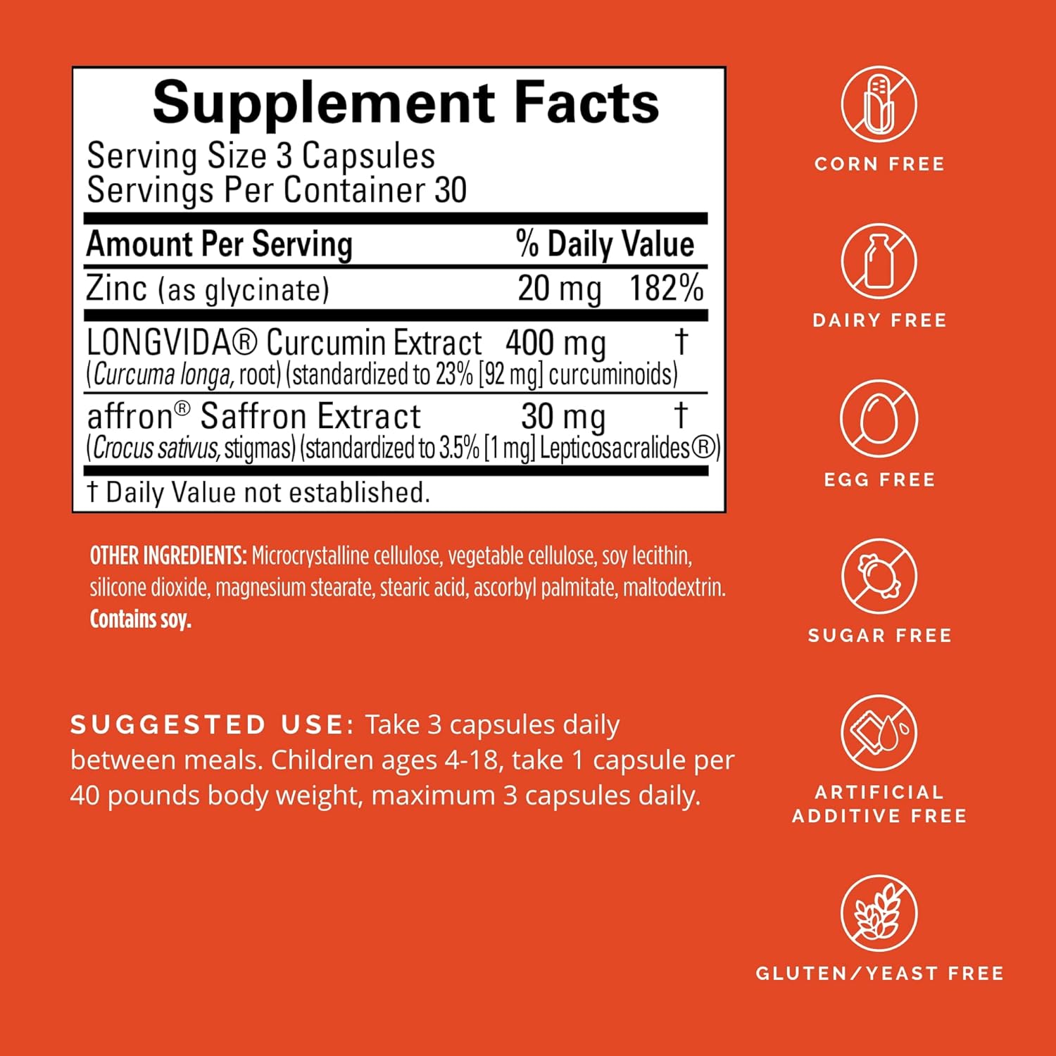 BrainMD Happy Saffron Plus - 90 Capsules with Saffron Flower Extract, Curcumin & Zinc - Vegan, Gluten-Free - 30 Servings