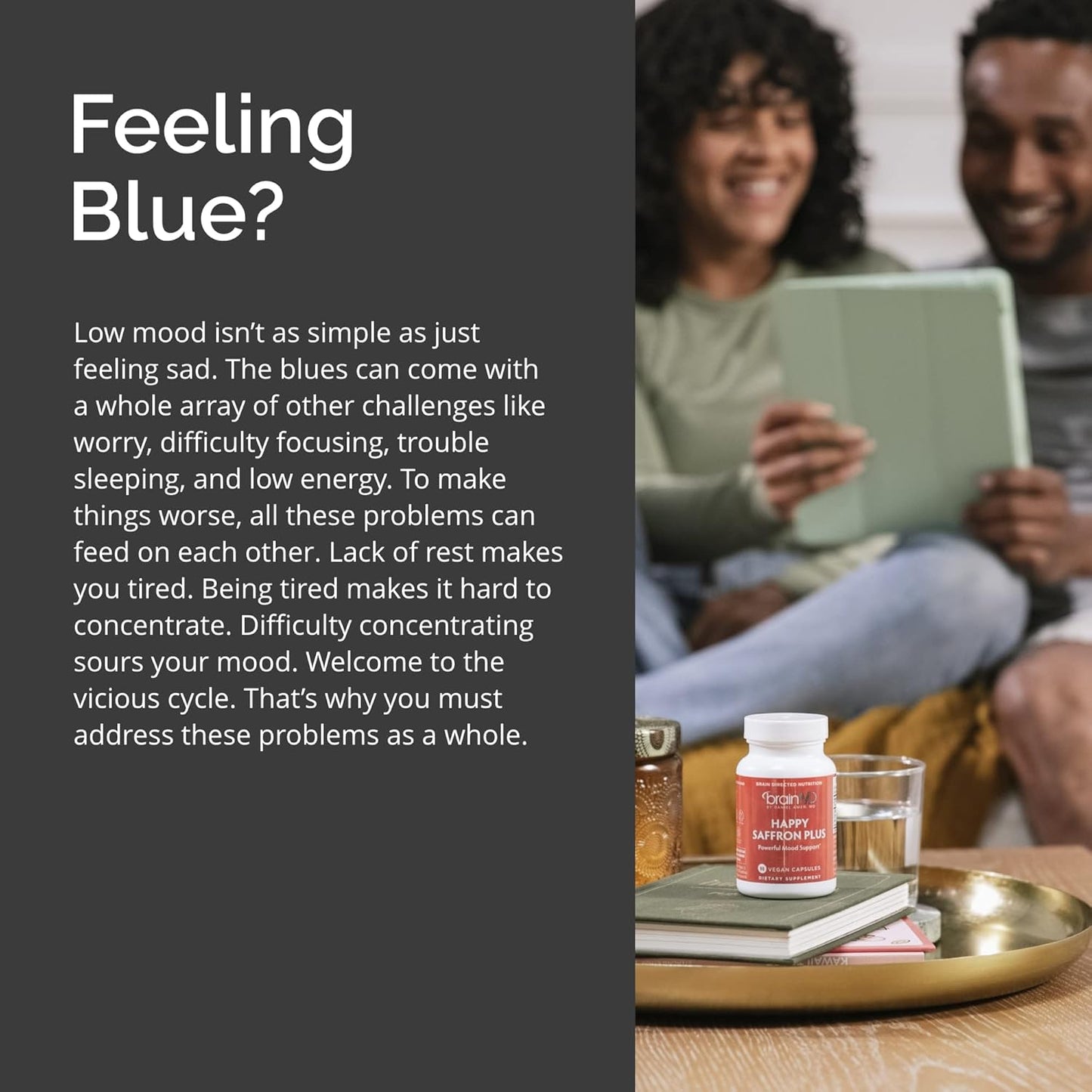 BrainMD Happy Saffron Plus - 90 Capsules with Saffron Flower Extract, Curcumin & Zinc - Vegan, Gluten-Free - 30 Servings