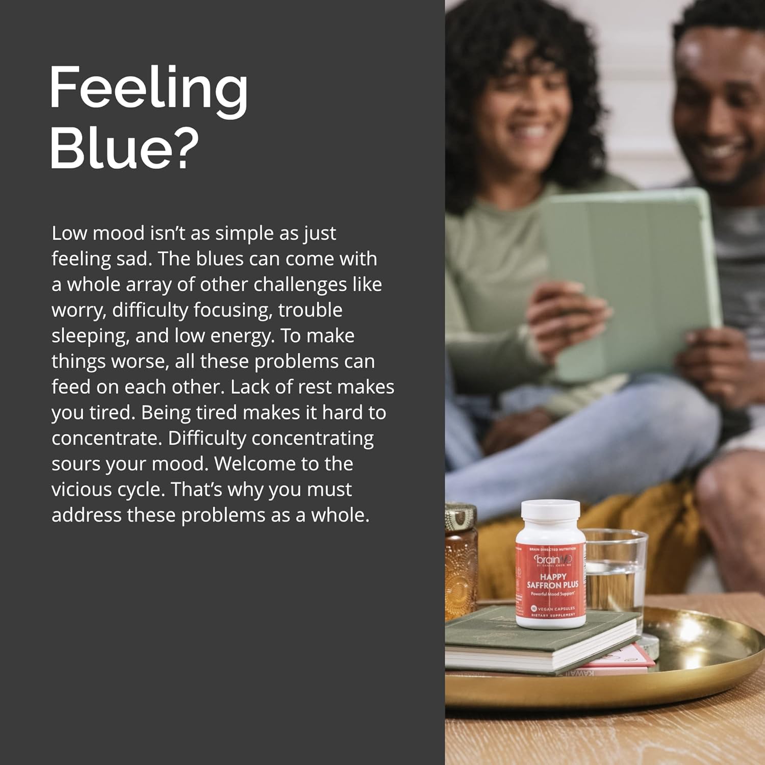 BrainMD Happy Saffron Plus - 90 Capsules with Saffron Flower Extract, Curcumin & Zinc - Vegan, Gluten-Free - 30 Servings