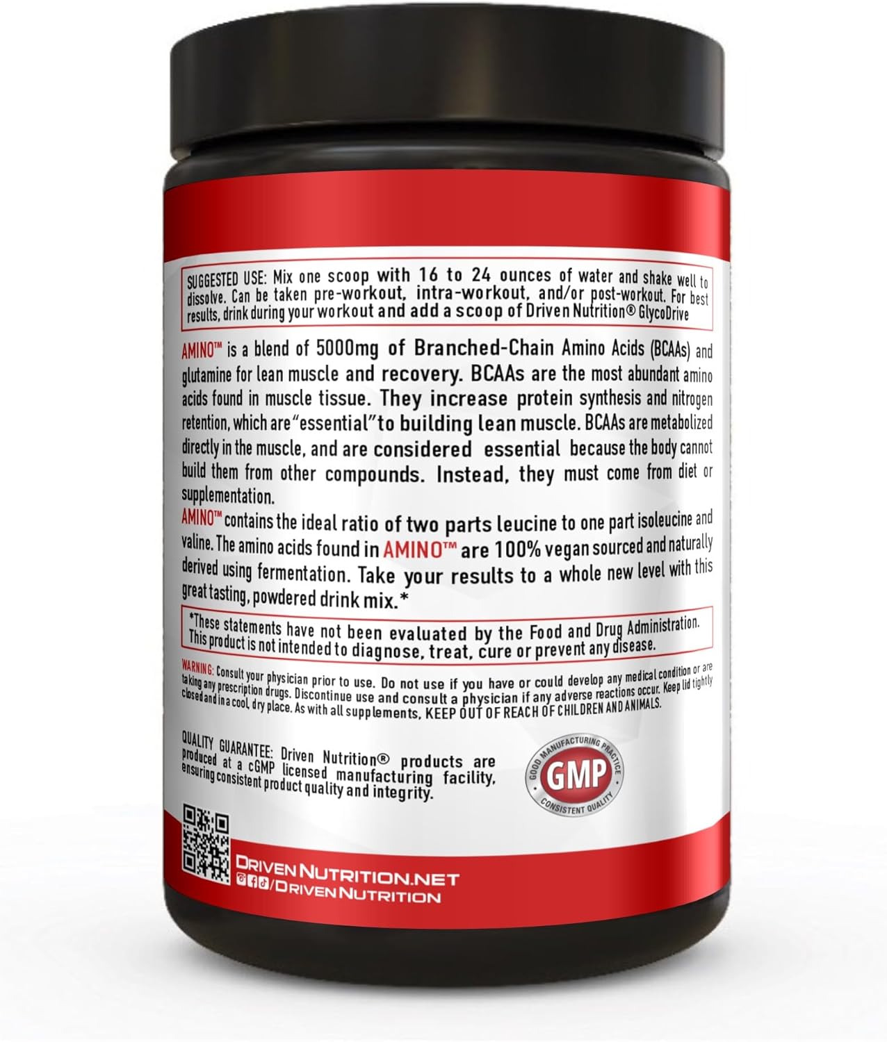 Branched-Chain Amino Acid with Glutamine - 2:1:1 BCAA Ratio, 4g Leucine - Watermelon Flavor - Vegan - 50 Servings