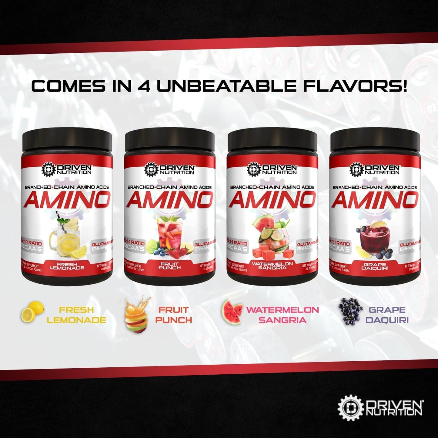 Branched-Chain Amino Acid with Glutamine - 2:1:1 BCAA Ratio, 4g Leucine - Watermelon Flavor - Vegan - 50 Servings